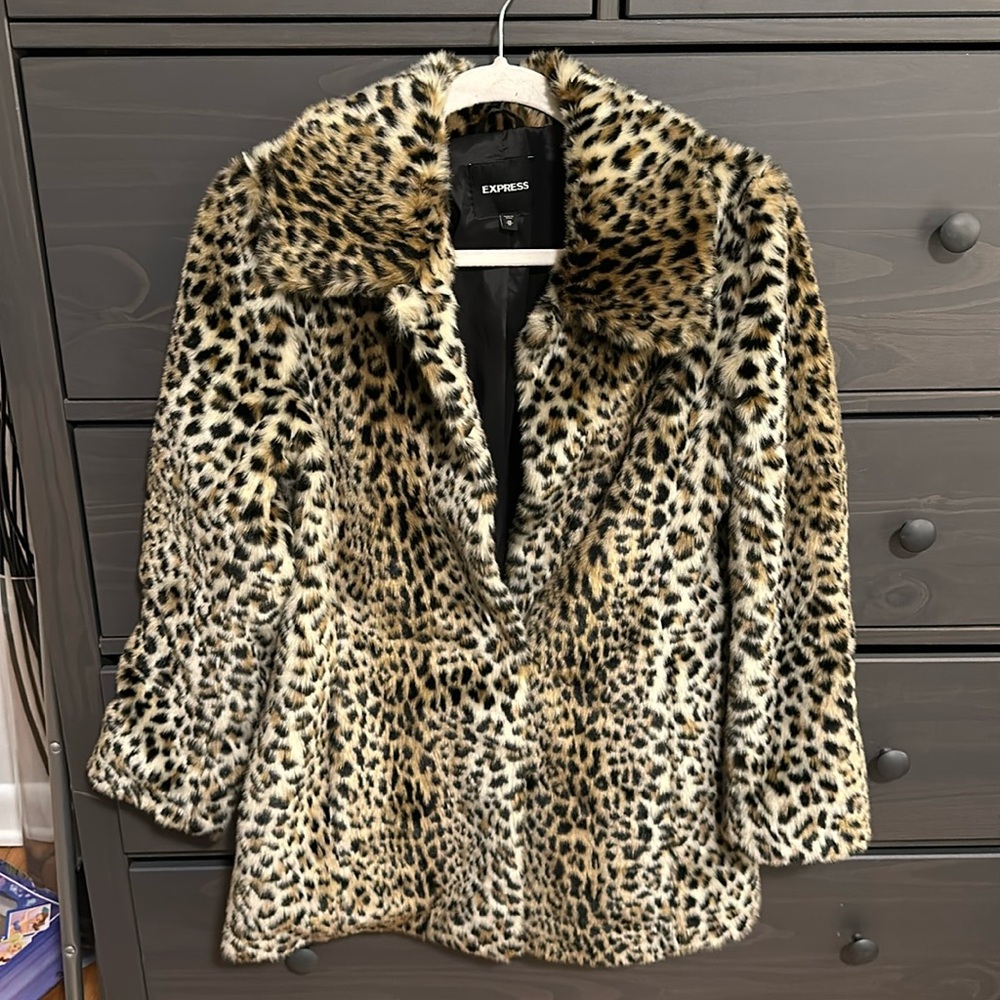 Express leopard faux fur coat